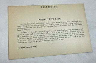 WWII WW2 US Army Air Force Photo Identification Card R122,  Japanese Betty Type 1 2