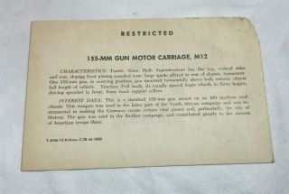 WWII WW2 US Army Air Force Photo Identificatin Card R81,  M12 155 MM Gun Motor War 2