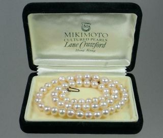 Stunning Vintage 18  Mikimoto 10k White Gold Akoya Pearl Strand Necklace Boxed