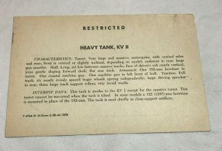 WWII WW2 US Army Air Force Photo Identificatin Card R113,  Russian KVII Heavy Tank 2