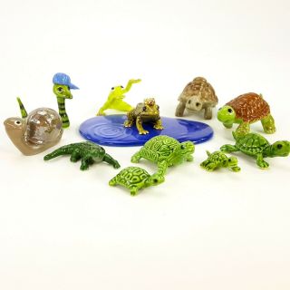Vintage Hagen Renaker Miniature Figurine Reptiles Turtle Snake Frog Snail Set 12