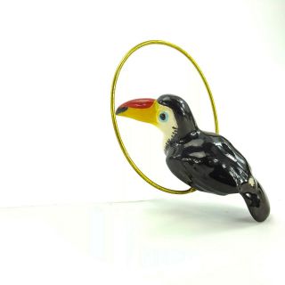 Vintage Hagen Renaker Miniature Figurine Tropical Toucan Bird Wire Circle Perch