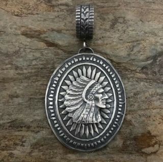 Vintage Old Pawn Native American Sterling Silver Indian Head Pendant.