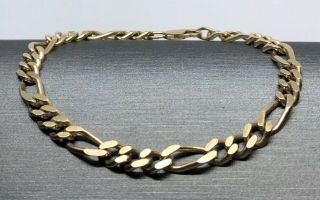 Vtg 14k Solid Yellow Gold 8” Figaro Link Chain Bracelet 13 Grams Estate Jewelry