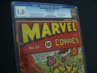 Timely Marvel Mystery Comics 21 Cgc 1.  0 Fr Wwii Schomburg Nazi Cover 1941