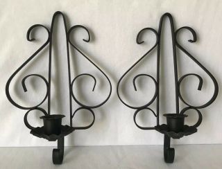 Pair Vintage 9” X 6 - 1/4” Wrought Iron Wall Candle Sconces