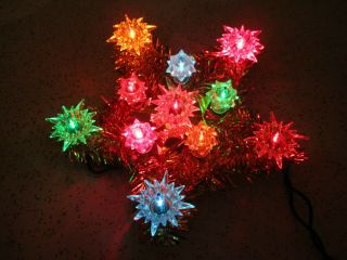 Vintage Christmas Tree Topper Top Mini Star Silver 11 Lights Tinsel Garland 5 "