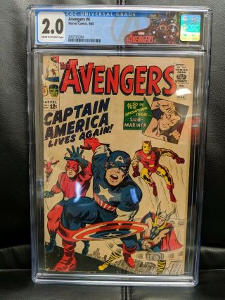 Avengers 4 Cgc 2.  0 With Ow Pages - 1st Silver Age App Captain America