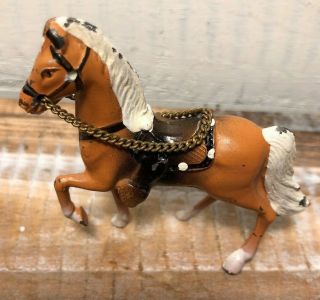 Vintage Painted Cast Metal Horse Western Saddle & Reins Small Figurine Japan