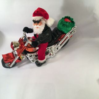 Musical Santa With Black Sunglasses Biker Boots & Jacket On Motorcycle/chopper