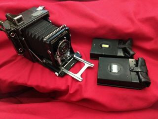 Vintage Graflex Speed Graphic Camera 127mm Ektar Lens W/2 Film Holders