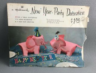 Vtg 1950s Hallmark Pink Elephant 3d Year Party Decoration Paper Centerpiece