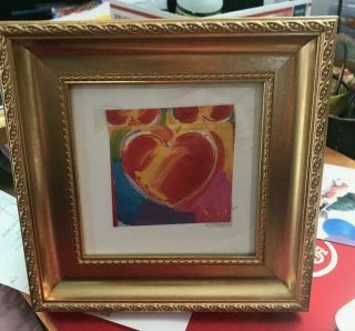 Peter Max Hearts Both Framed Rosy Detail & Museum Mount Archival Corners Gold 1