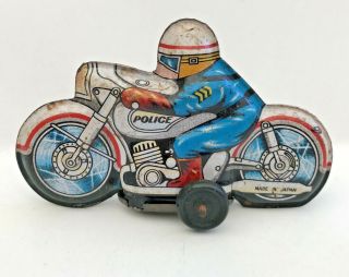 1970s Vintage Japan Tiny Tin Toy Police Motorcycle Highway Patrol Friction Vgc