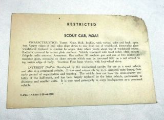 WWII WW2 US Army Air Force Photo Identification Card R83,  M3A1 Scout Car 2