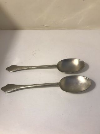 Two Vintage Dog Nose Pewter Spoons With Owl Makers Mark