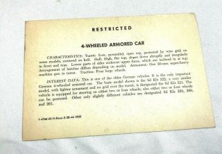 WWII WW2 US Army Air Force Photo Identification Card R,  116,  Panzerspahwagen,  War 2