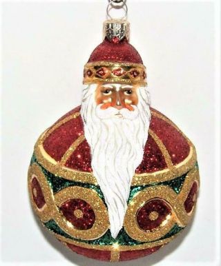 Patricia Breen Red Gold Glittered Hollstrom Santa Ball Glass Xmas Tree Ornament