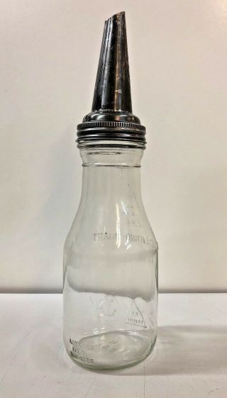 Vintage The Master Mfg Co.  Spout & (1) One Quart Oil Glass Bottle Model Bw - 1228