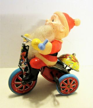 Vintage Celluloid Santa Claus On Tin Tricycle Wind Up Toy Bell Rings As Moves