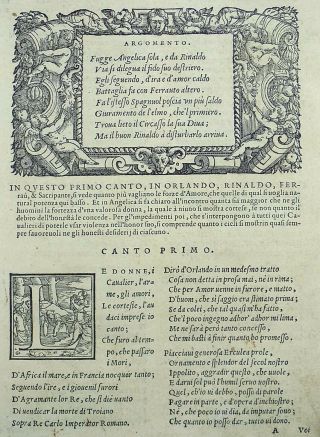 1558 Woodcut Leaf From Ludovico Ariosto From Orlando Furioso - Canto Primo