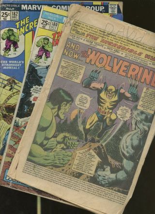 Incredible Hulk 180,  181,  182 ^3 Book Lot^ Marvel Wolverine 1st Appearance X - Men