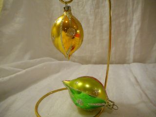 Set Of 2 Vintage Mercury Glass Christmas Ornaments Teardrop Silver Glitter