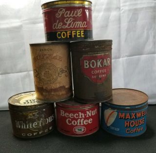 Coffee Tins Beech - Nut - Paul De Lima - Bokar - White House - Maxwell House - Smith Perkins