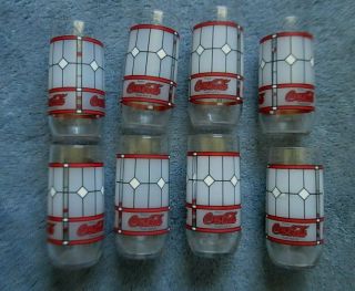 Vintage Coca Cola Drinking Glass Tiffany Style Stained/frosted Glass - Set Of 6