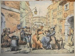 Pinelli Bartolomeo Print with Gold Frame Roman Women Fight in the Street 2