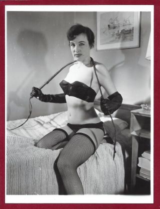 1950 Vintage Nude Photo Perky Breasts Sultry Pinup N Stockings Heels Corset Whip
