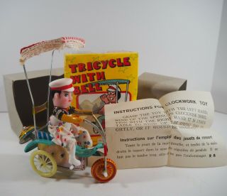 Tin Toy Ms 710 Tricycle With Bell Clockwork China Vintage
