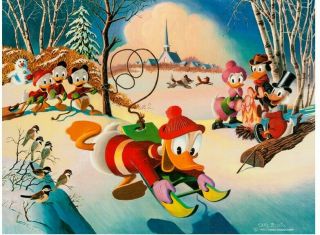 Carl Barks Snow Fun Signed Limited Edition Gold Plate Lithograph Print 91/100