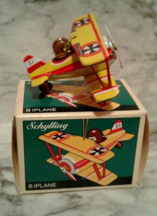Vntg 1995 Schylling German Cross Wwi Bi Plane Tin Toy Christmas Ornament
