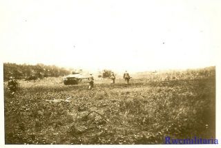 Port.  Photo: Close Support Us Infantry Following M4 Sherman Tanks Across Field