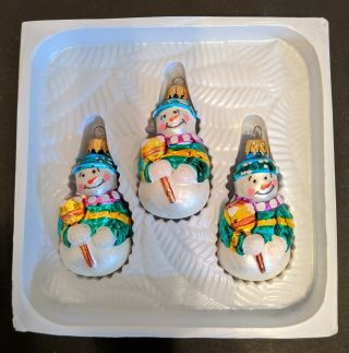 Holiday Time 3 Vintage Glass Snowman Christmas Ornaments,  Hand Crafted
