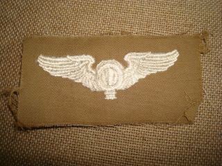Cloth Army Air Force Badge: Balloon Pilot Observer Wings - Wwii Era On Tan