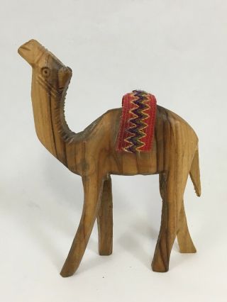Vintage Carved Wooden Camel Figurine 4.  5 " Doll With Cloth Back