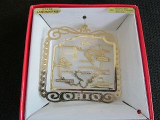 Ohio 24k Gold Finish Brass State Christmas Ornament National Treasures Landmark