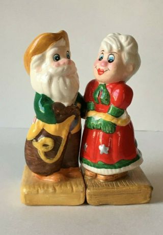 Vintage Christmas Cowboy Santa & Mrs.  Claus Salt And Pepper Shakers China