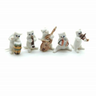 5 White Cat Ceramic Figurine Animal Dollhouse Miniature Musical 1/12 - Fg092