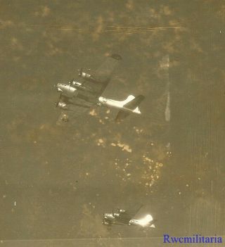 Org.  Photo: Aerial View Pair B - 17 Bombers Overhead On Way To Target; 1945