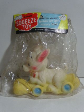 Vintage 1962 Dreamland Vinyl Squeeze Squeak Toy Dog On Bone Racer Chihuahua