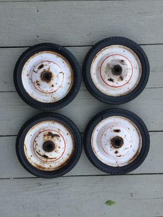 4 - Vintage Wagon Scooter - Wheels - Hard Rubber Tires - 8 1/2 " - Radio Flyer - Pull Toy