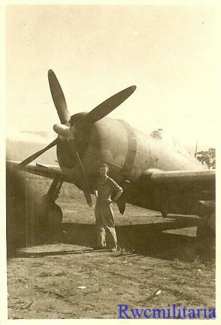 Org.  Photo: Us Airman Posed W/ P - 47 Fighter Plane On Airfield; 1945 (1)
