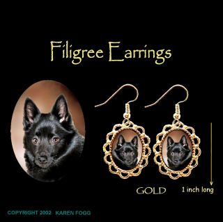 Schipperke Dog - Gold Filigree Earrings Jewelry