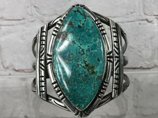 Vtg Navajo Sterling Silver Huge Mountain Spiderweb Turquoise Cuff Bracelet 100g