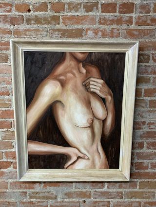 Vintage Mid Century Modern Framed Female Nude Painting Minnesota Artist 31”x26”