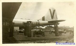 Org.  Photo: 499th Bomb Group B - 29 Bomber Being Serviced On Airfield