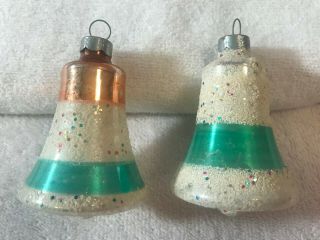 Vintage Christmas Ornaments Set Of 2 Mercury Glass Mica Bells